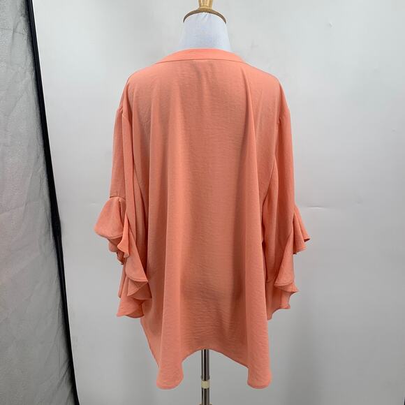 Vince Camuto Blouse Womens 3X Plus Salmon Split Neck Ruffle Sleeve Pintuck Top - Picture 6 of 12